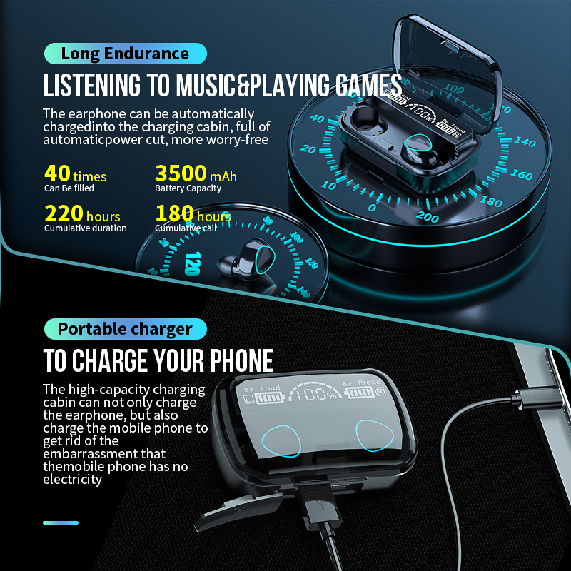 M10 TWS Noise Cancelling Headphone Nirkabel Earbud Nirkabel In-Ear Bluetooth 5.0 Headphone HIFI Headphone Musik Stereo Headphone Bluetooth Efek Suara 9D IPX7 Tahan Air dan Tahan Keringat 3500mah powerbank