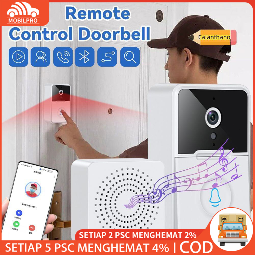 Bel Rumah Wireless Waterproof Pintu Visual Nirkabel Cerdas Lonceng Pintu Anti-Pencurian WiFi Kontrol Aplikasi Remote