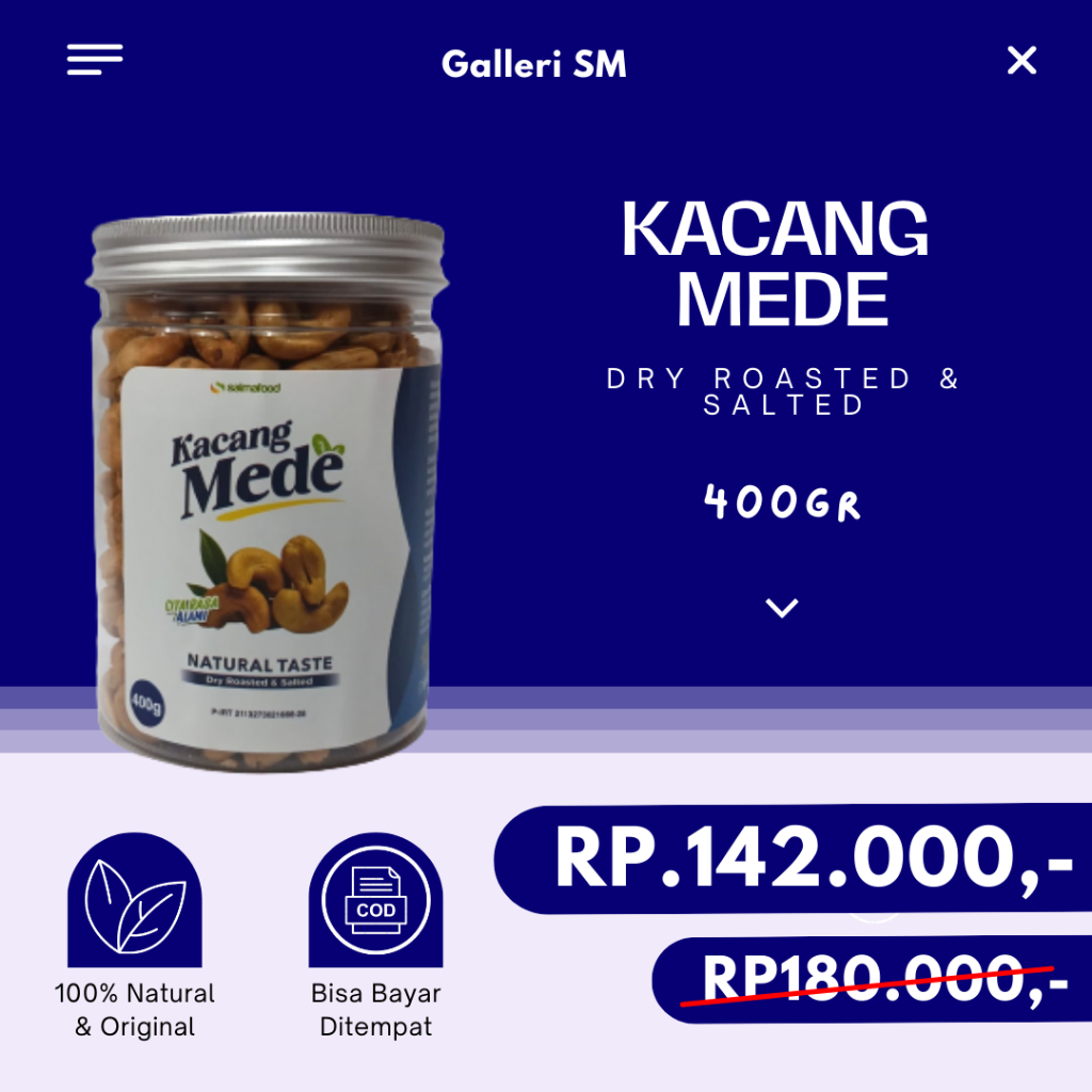 

Kacang Mede Panggang 400gr Kacang Mete Natural Taste Dry Roasted Asli Original