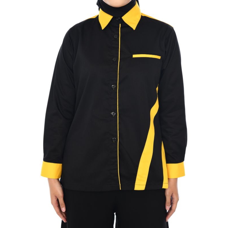 Baju Kemeja Lengan Panjang Pria/Seragam Kerja Kantoran/Baju Navy Lis Kuning Lengan Panjang