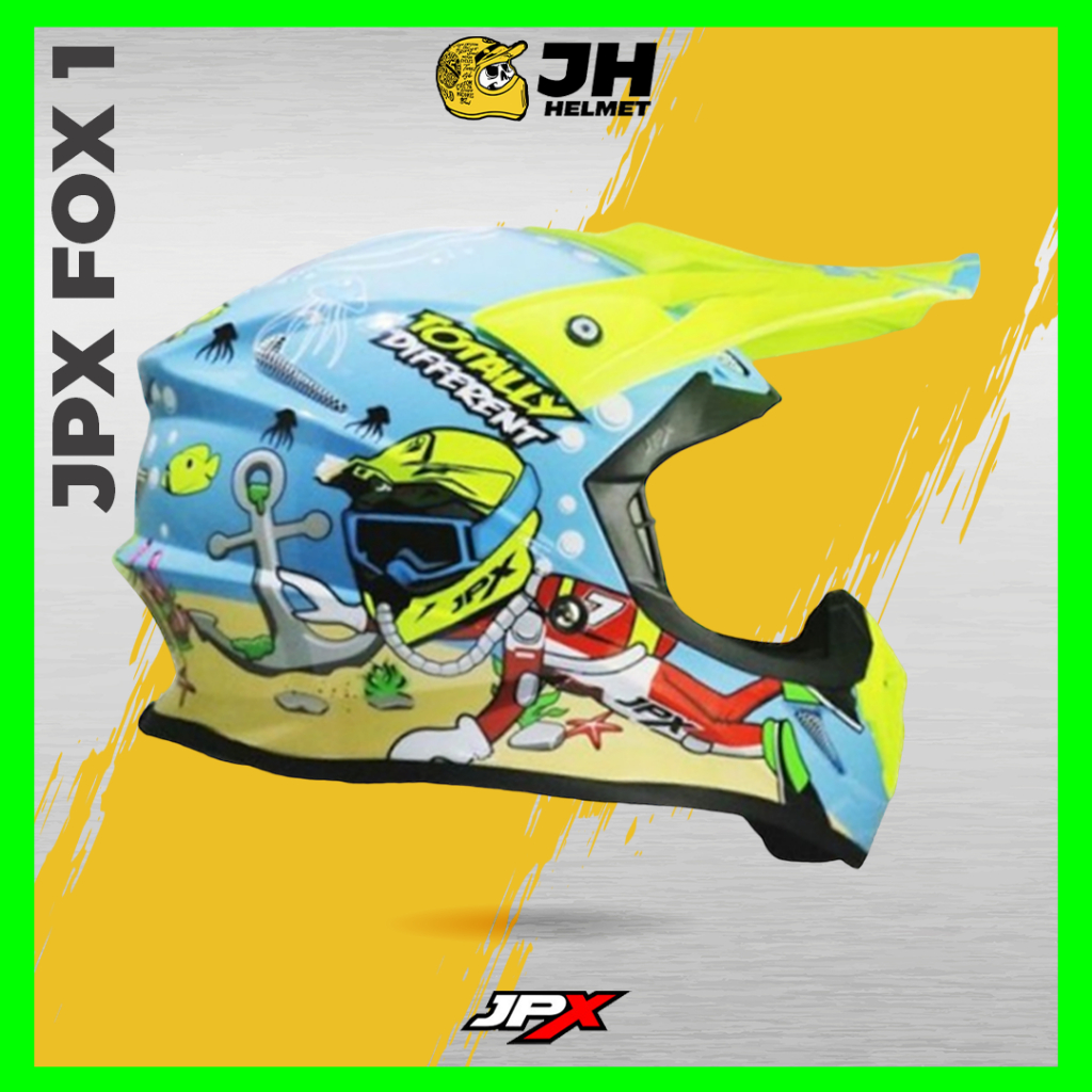 Helm JPX Cross Fox1 X25 Under Water Light Blue Glossy | Fox 1 Trail | Helm Full Face | JUAL HELM