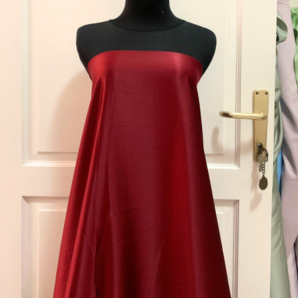 Bahan Satin Maxmara Silk Lux Premium Meteran Mewah Warna Merah Maroon Marun