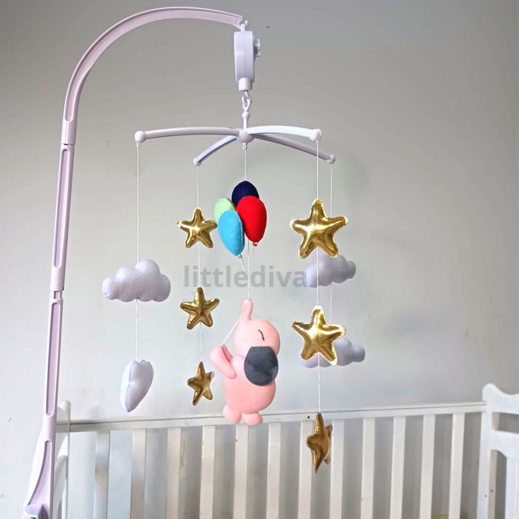 BIG ELEPHANT PINK Mainan Box Bayi Musik Gantung