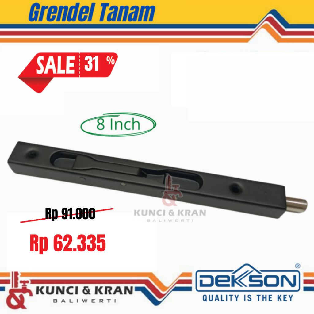 Grendel Tanam DEKKSON FB 040 8" Matt Black Flush Bolt Grendel Pintu Dobel HItam