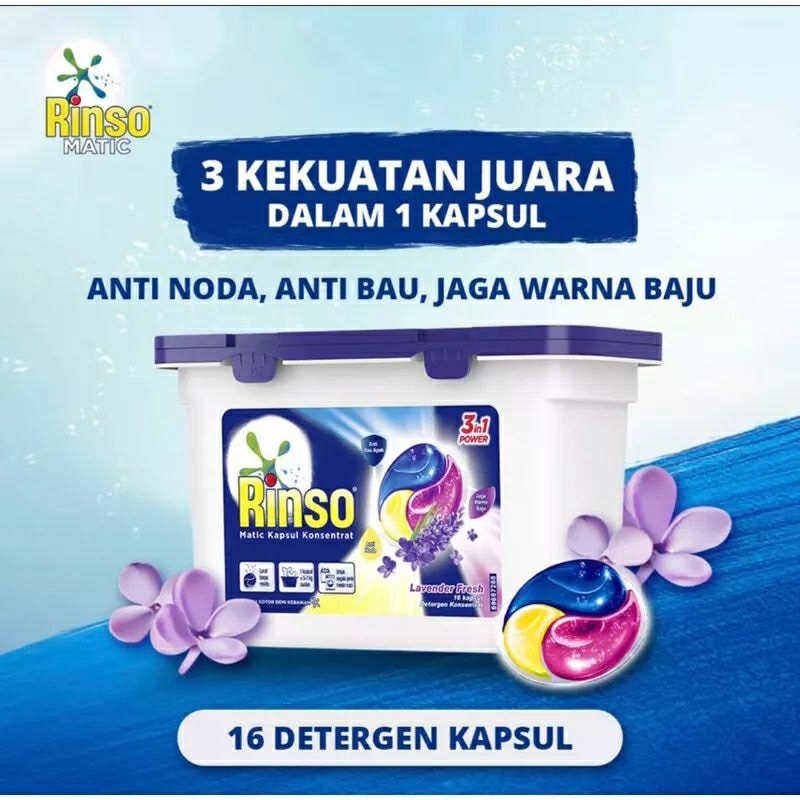 Rinso matic kapsul 3 in 1 16 kapsul/rinso matic capsule/rinso matic kapsul isi 16/rinso matic '4/rin