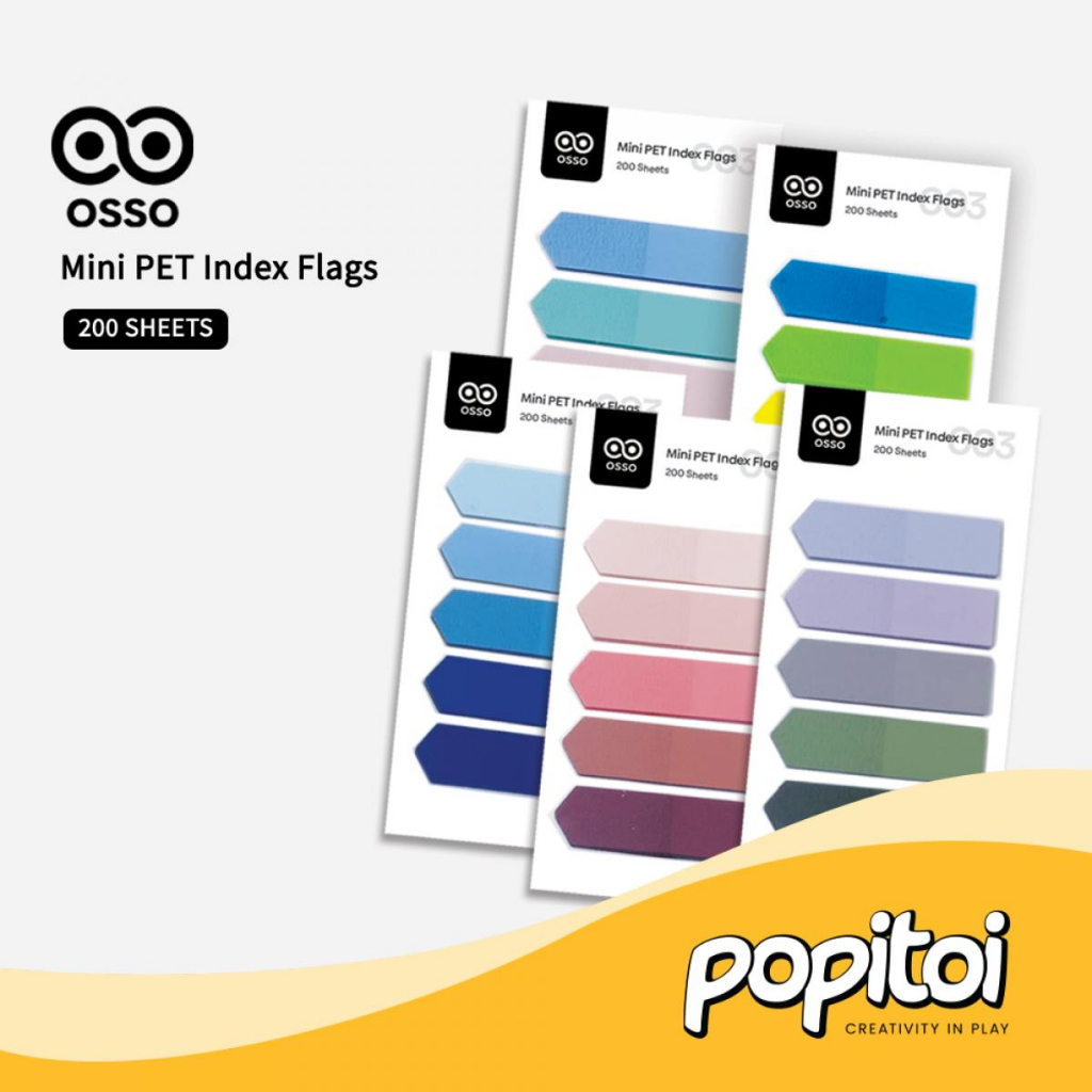 

OSSO PET Flag Sticky Index Page Marker (200 Sheets) Transparent Note Memo Pembatas Halaman Transparan