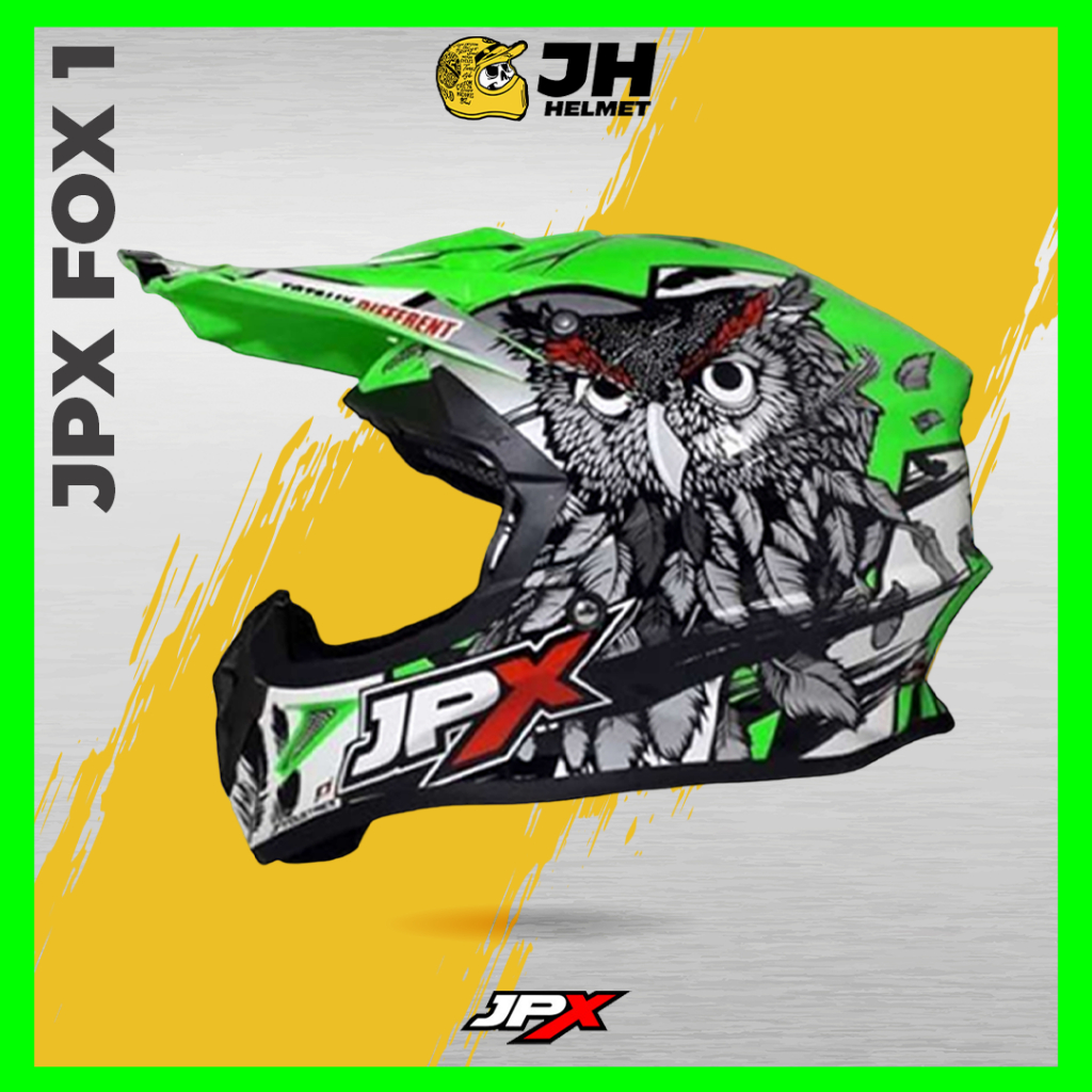 Helm JPX Cross Fox1 X13 Luky Seven Green Fluo Glossy | Fox 1 Trail | Helm Full Face | JUAL HELM