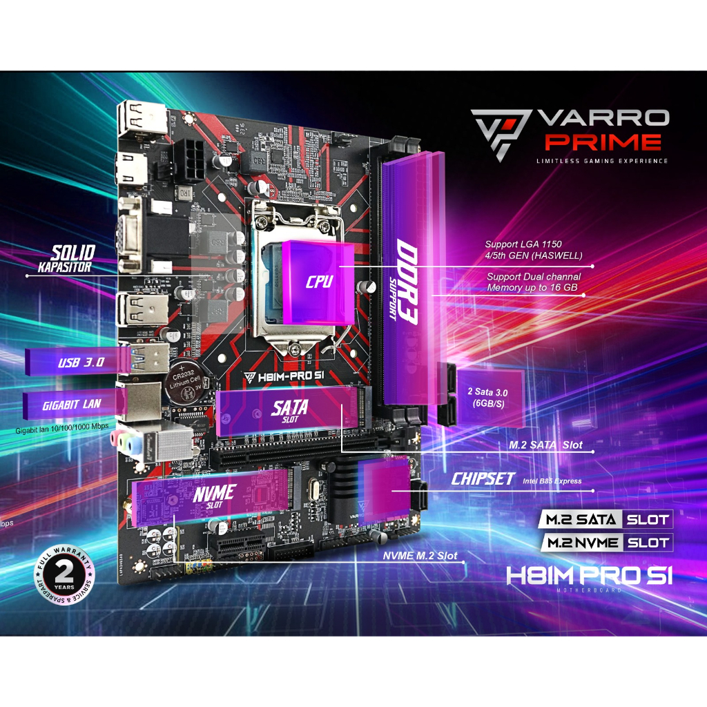 Motherboard Gaming H81M PRO S1 VARRO SUPPORT NVME