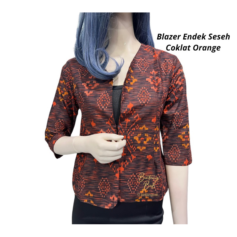 Blazer Wanita Slim Endek Bali Bahan Katun Motif Seseh atau Gerimis Big Jumbo Size