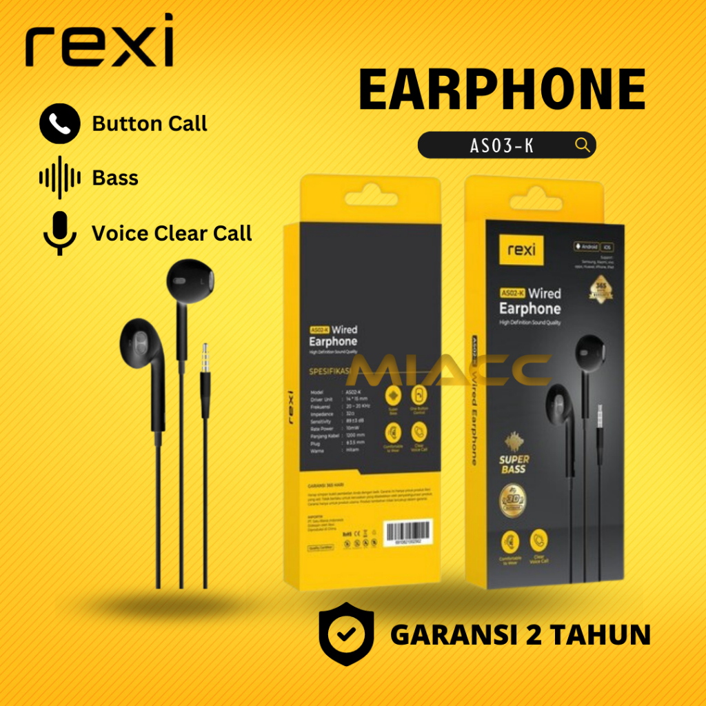 Rexi Semi In-Ear Wired Handsfree 3D Stereo Sound Super Bass Double Bas