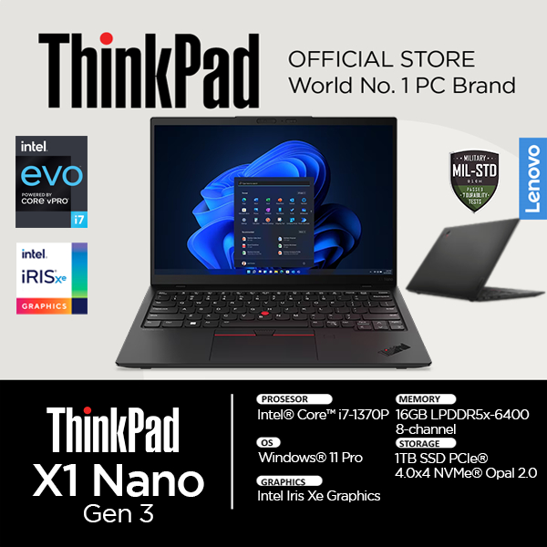 Lenovo Thinkpad X1 Nano Gen 3 Core i7 1370P 1TB SSD Windows 11 Pro 13 inch 2K 0KID