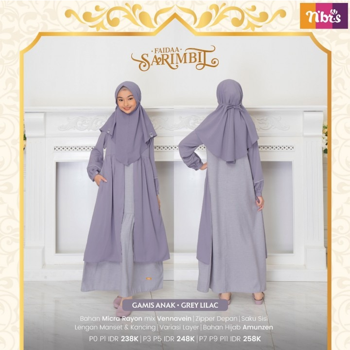 Nibras Sarimbit 2023 FAIDAA GREY LILAC Bahan Micra Rayon mix Vennavein Nyaman Dan Casual seragam keluarga baju lebaran