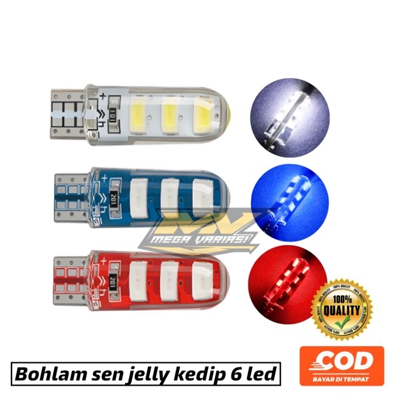 LAMPU SEIN T10 LAMPU SEN JELLY 6 TITIK  FLASH / KEDIP HARGA SEPASANG BOLA CUCUK LAMPU CUCUK JEL