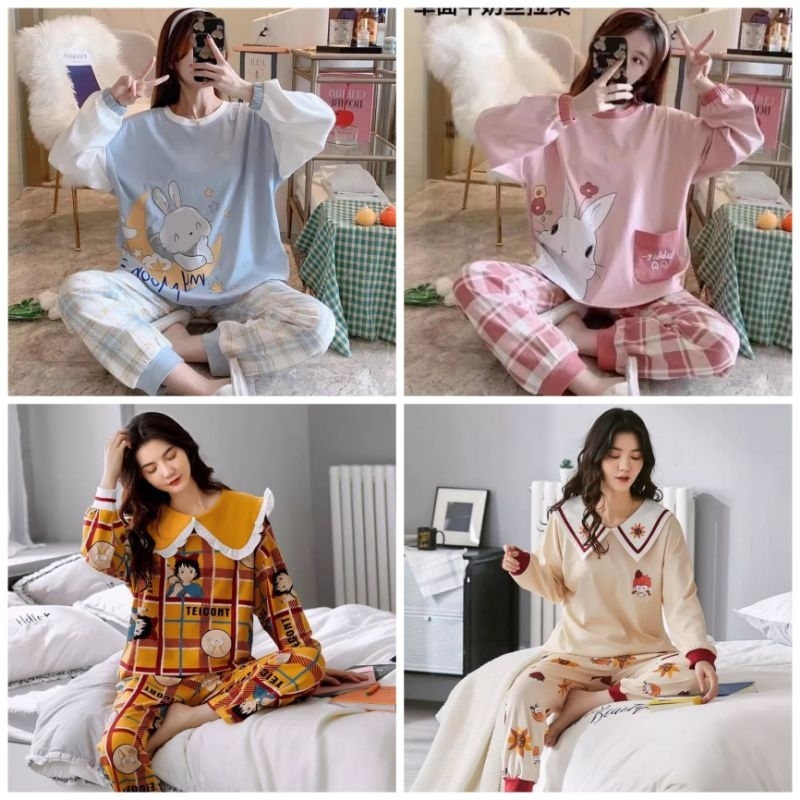 BAJU TIDUR IMPORT SUPER PREMIUM SETELAN LENGAN PANJANG MURAH MOTIF TERBARU KOREA STYLE C03-A1