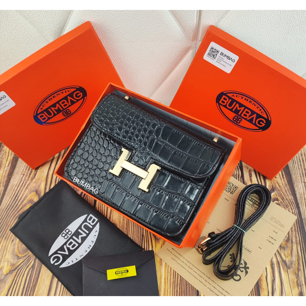 BUMBAG - TAS IMPORT SLEMPANG CONSTANTINE CROCO SMALL FREE BOX DAN PAPERBAG KOMPLIT ACC.GOLD SUPER IMPORT HIGH MIRROR SLINGBAG CROCO PREMIUM - SLING BAG CONSTANCE CROCO DOVE UK.19 FREE BOX DAN PAPERBAG KOMPLIT IMPORT ACC. GOLD / TAS SLEMPANG CROCO 191531