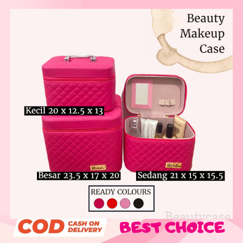 LFS-B2183 Kotak kosmetik / Tempat Make Up Cermin / Beauty Case dengan 3 Ukuran ( 3 in 1 ) COD Murah