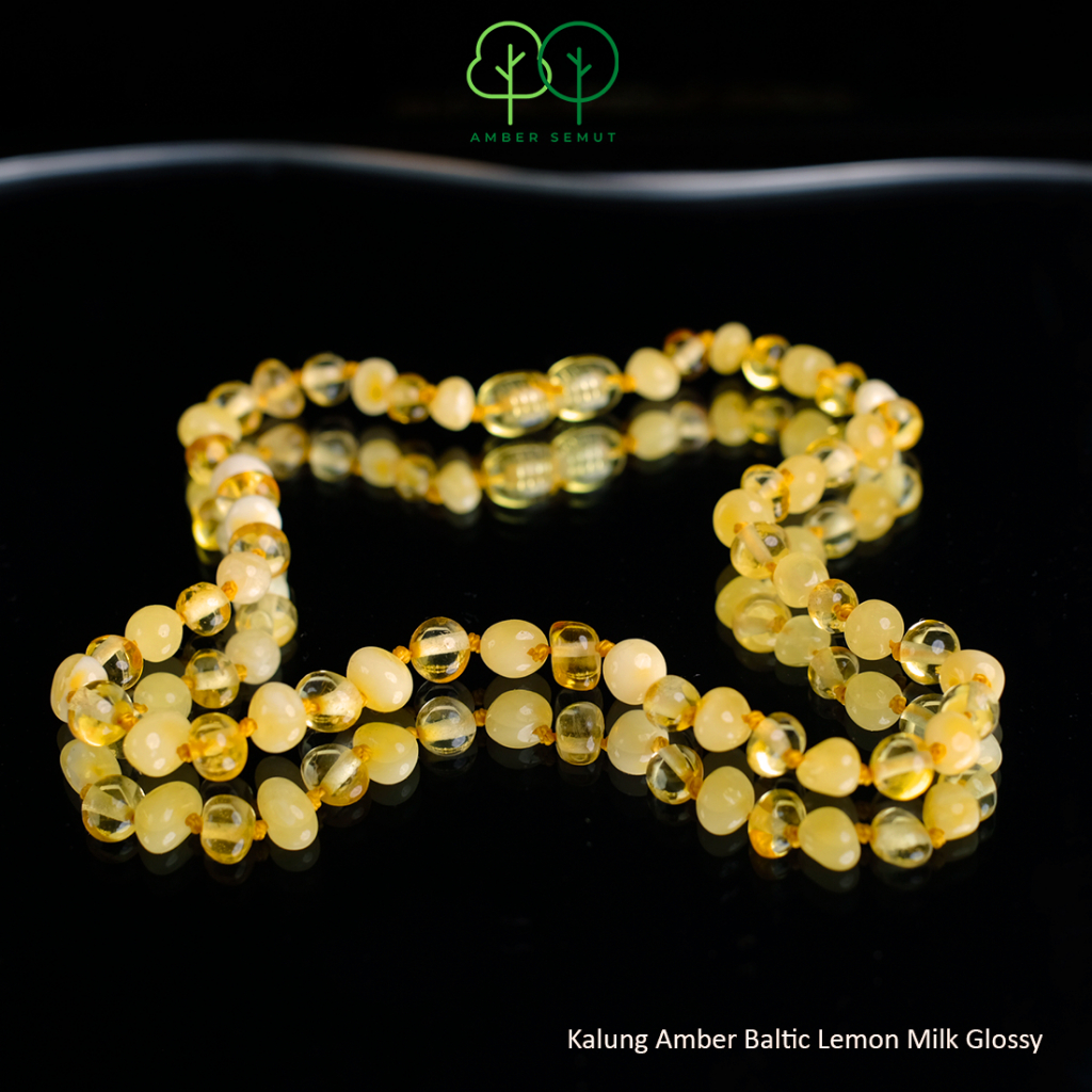 PROMO FREE GELANG - Kalung Amber Baltic Bayi, Balita dan Anak Lemon Milk Glossy by AMBER SEMUT