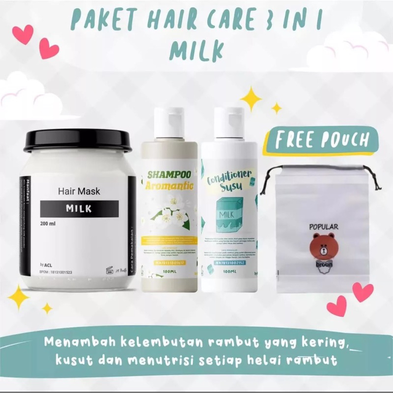 GRATIS ONGKIR MEDAN TERMURAH PAKET HAIR MASK 3IN1/PAKET HAIR CARE FREE POUCH