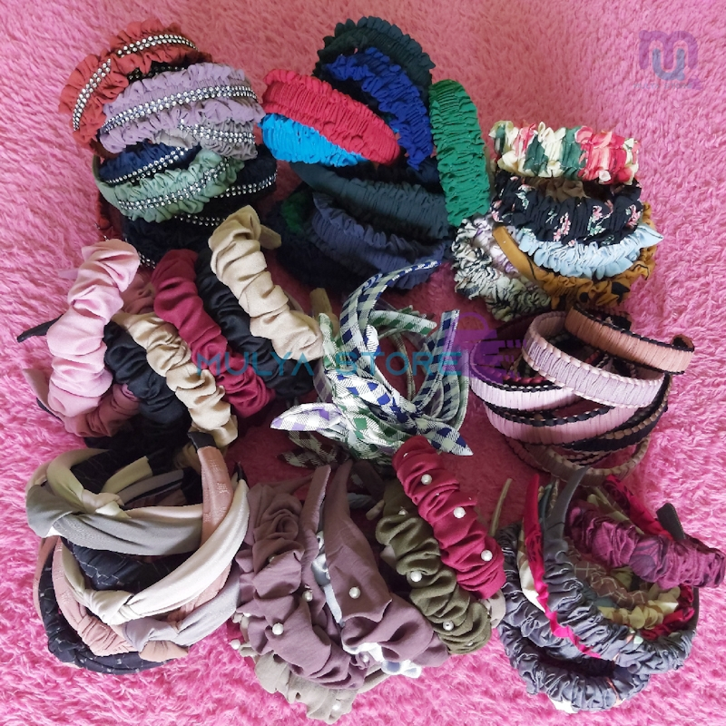 Bando Scrunchie Bondu Wanita Korea Banyak Pilihan Gaya dan Motif Murah