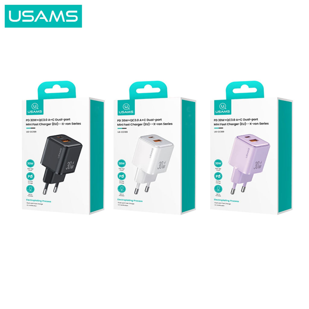 USAMS X-ron Adapter Fast Charger Dual Port PD30W+QC30