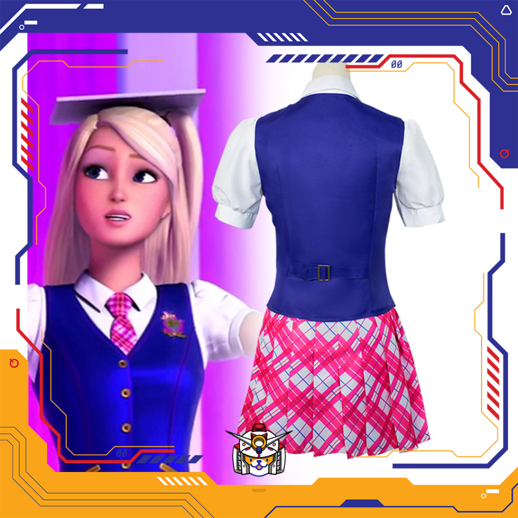[QTakasi]  Movie Barbie cos suit princess college school uniform Delancey Barbie dress leggings cosplay costume