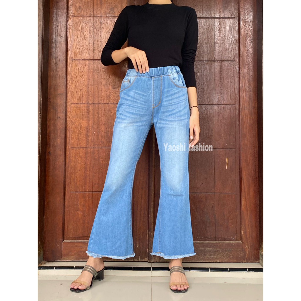 Highwaist Cutbray Jeans Wanita  Rawis Pinggang Karet // Sweet Cutbray Jeans