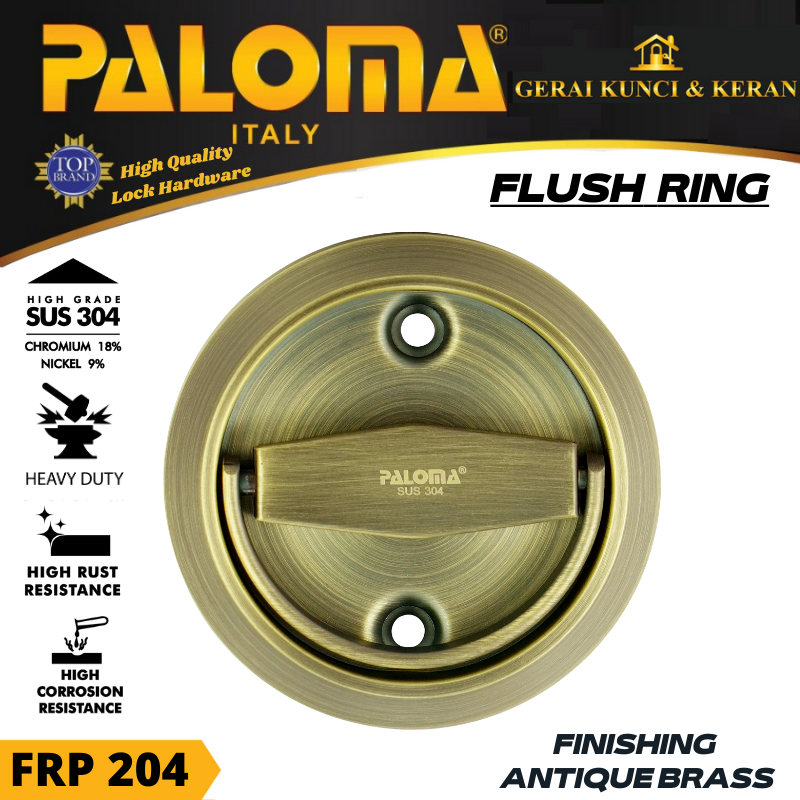 PALOMA FLUSH RING FRP 204 GAGANG PINTU SHAFT DOOR ANTIQUE BRASS