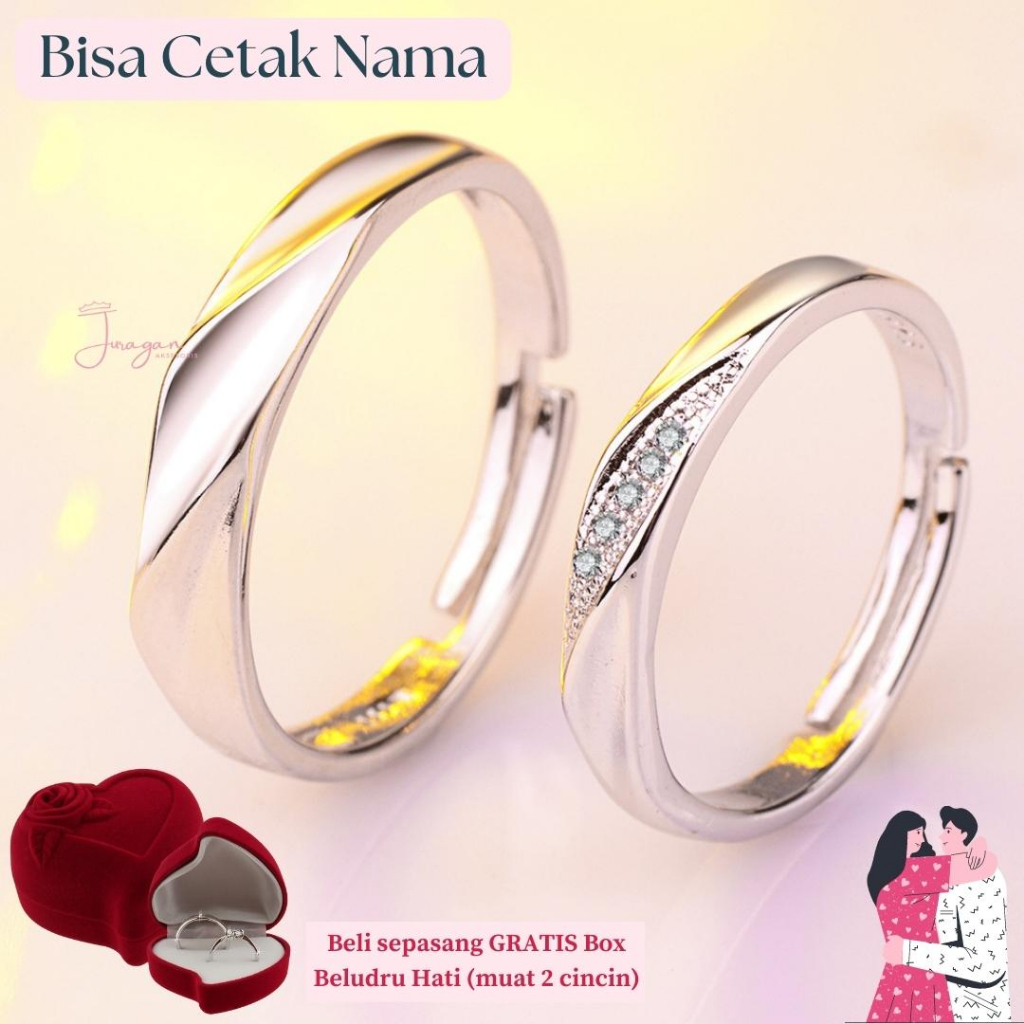 Cincin Couple Ukir Nama Sparkling Adjustable Original Ailoviu S1 Perak S925 Pasangan Hadiah Valentine Kado Gift