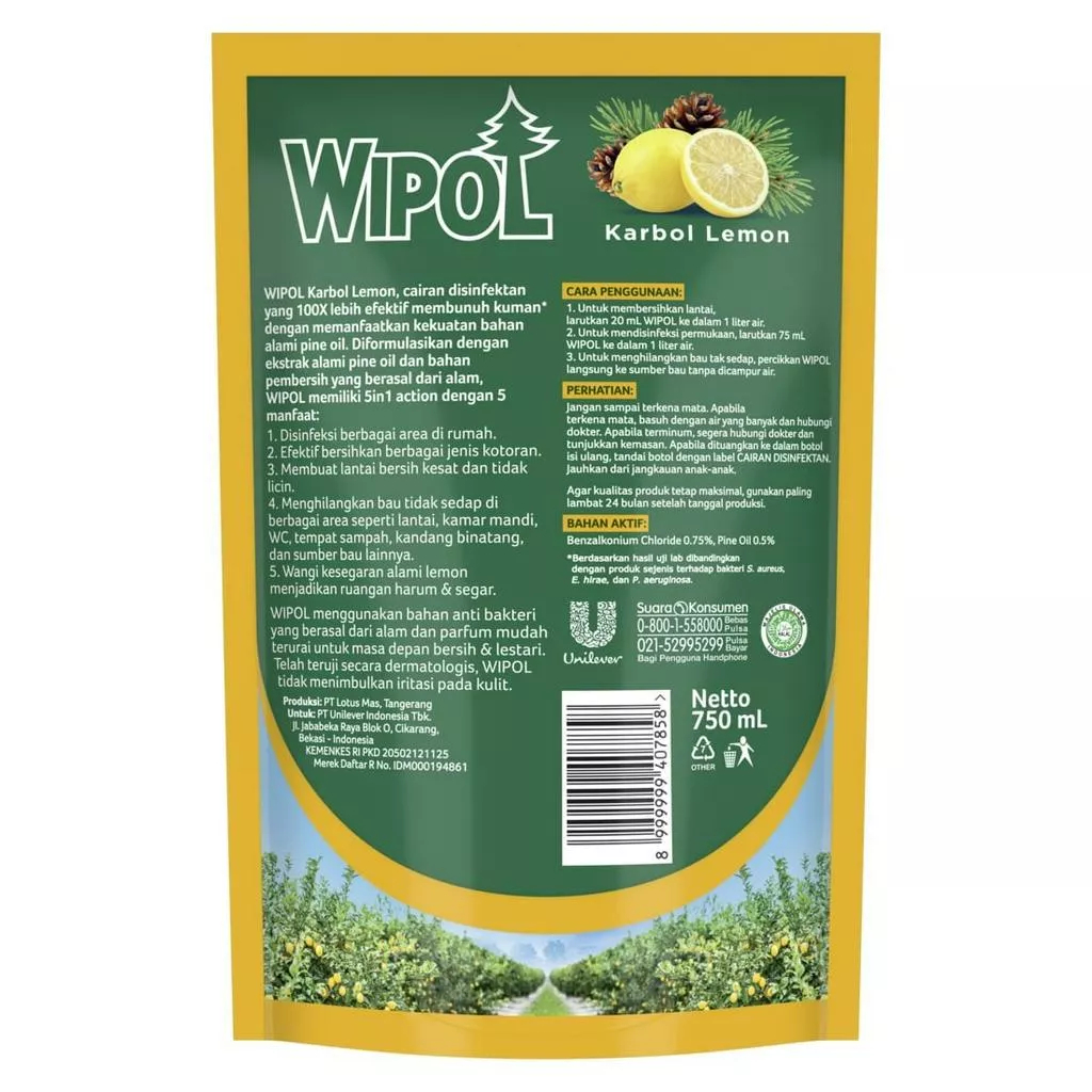 Wipol Karbol Lemon Refill 750ml Karbol Pembersih Lantai