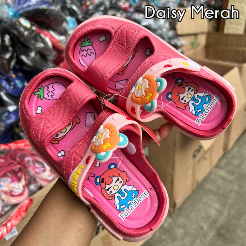 SANDAL VIRAL ANAK CEWEK BAN DUA JELLY KARET MOTIF DAISY