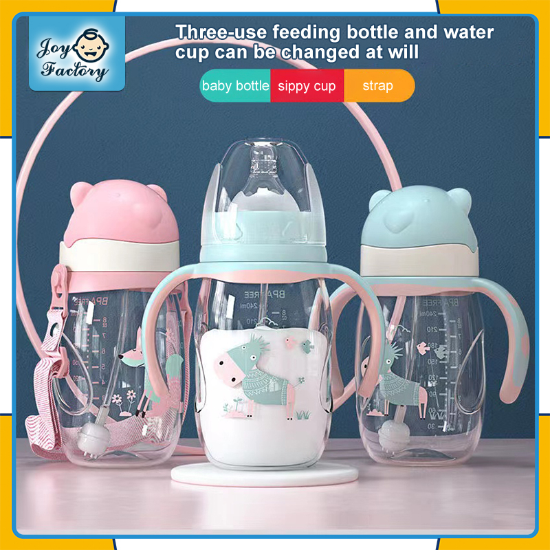 Botol Minum Bayi sedotan Anak Balita kegunaan Botol Susu Bayi Botol Perawatan botol anti tumpah pegangan  Lucu Motif Imut Training bottle 180/240/300ML