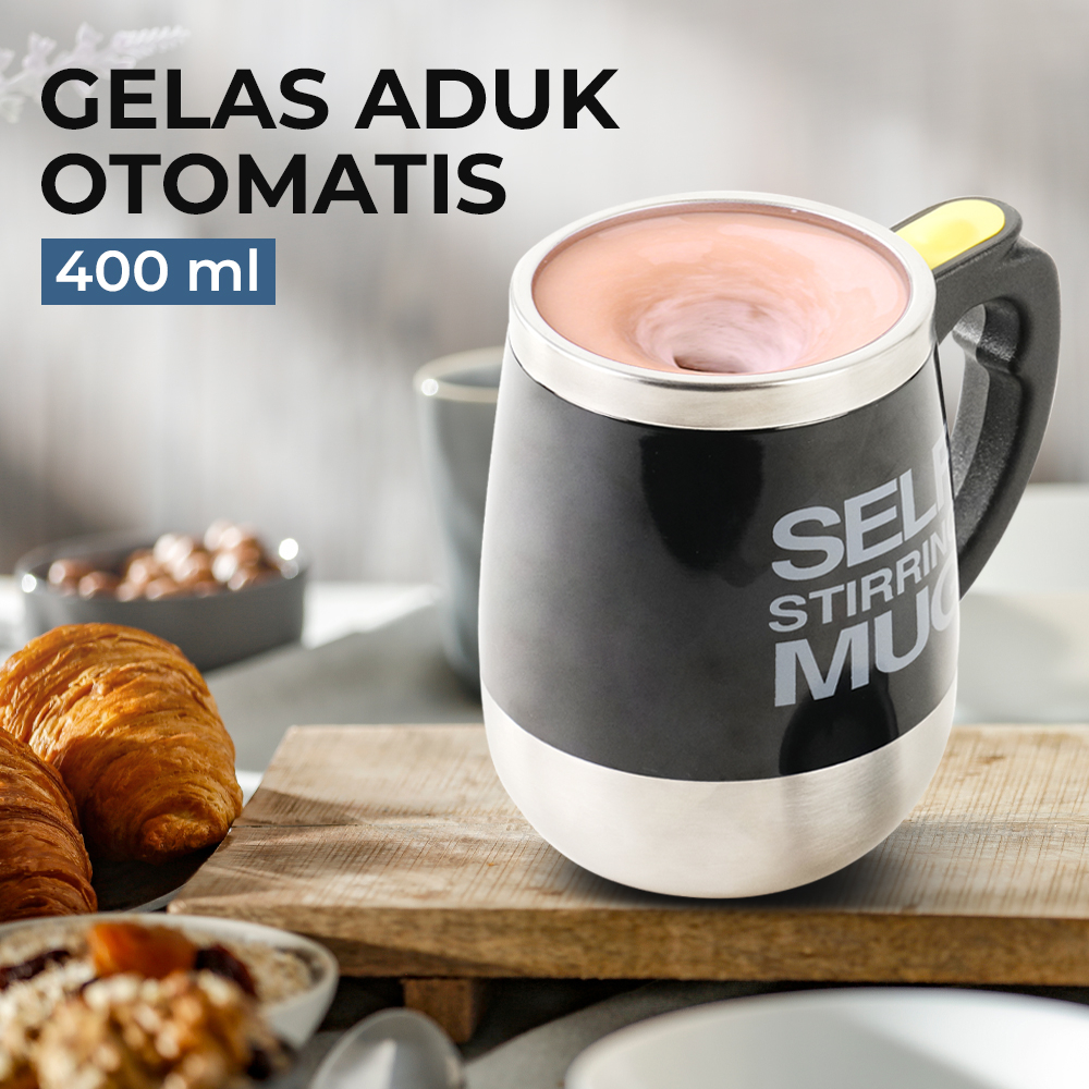 Gelas Aduk Otomatis Automatic Stirring Cup Flabellum 400ml - S006 - Black