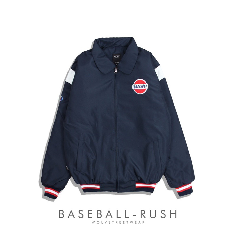 ORIGINAL WOLV Jaket Wolv Rush Navy Jaket Baseball Jaket Pria Jaket Windbreakers Jaket Outdoor