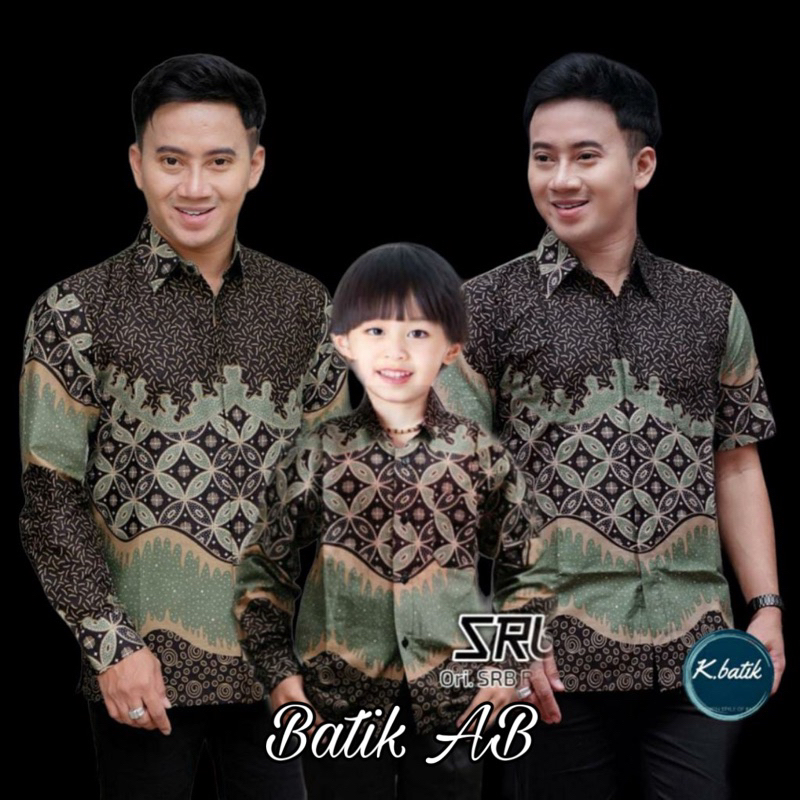 Baju Batik Couple Ayah dan Anak Cowok Baju Batik Kawung Hijau Sage Batik Casual Modern