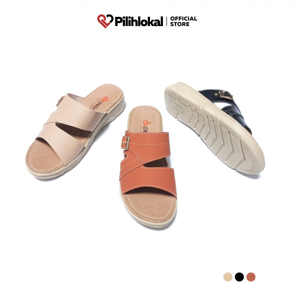 Pilihlokal - Amyra Sandal Wedges Wanita Dewasa Pesta Kondangan Kokop Cantik Terbaru 2023 Hak Tinggi 3 CM Murah - Sendal Kulit Slide Perempuan Remaja Kekinian Model Selop Gesper - Sepatu Sandal Slop Flip Flop Cewek Ibu Ibu Casual Lebaran Termurah Anti Slip