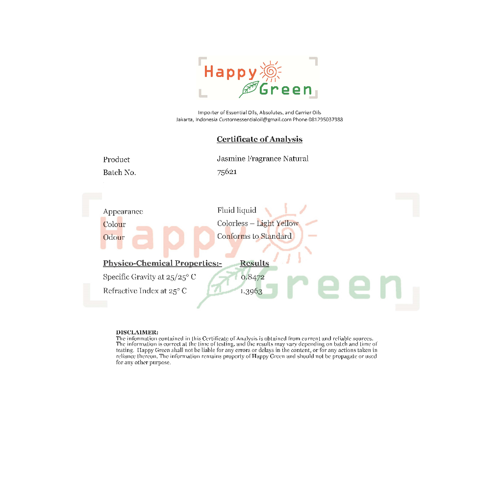 Happy Green Jasmine Premium Fragrance Oil NATURAL - Fragrance  Bunga Melati