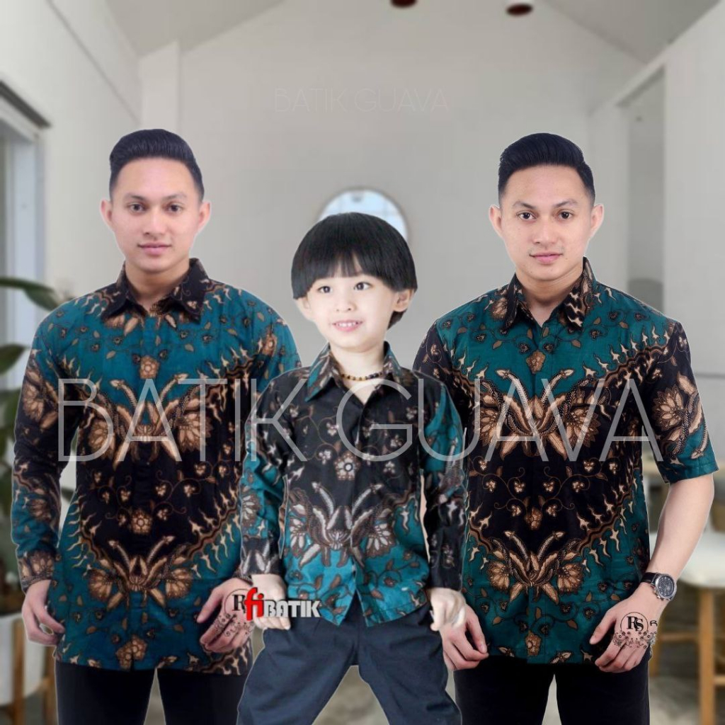 TERBARU COUPLE SWEET - COUPLE BATIK AYAH DAN ANAK COWOK BATIK HIJAU - BATIK PRIA LENGAN PANJANG - PENDEK