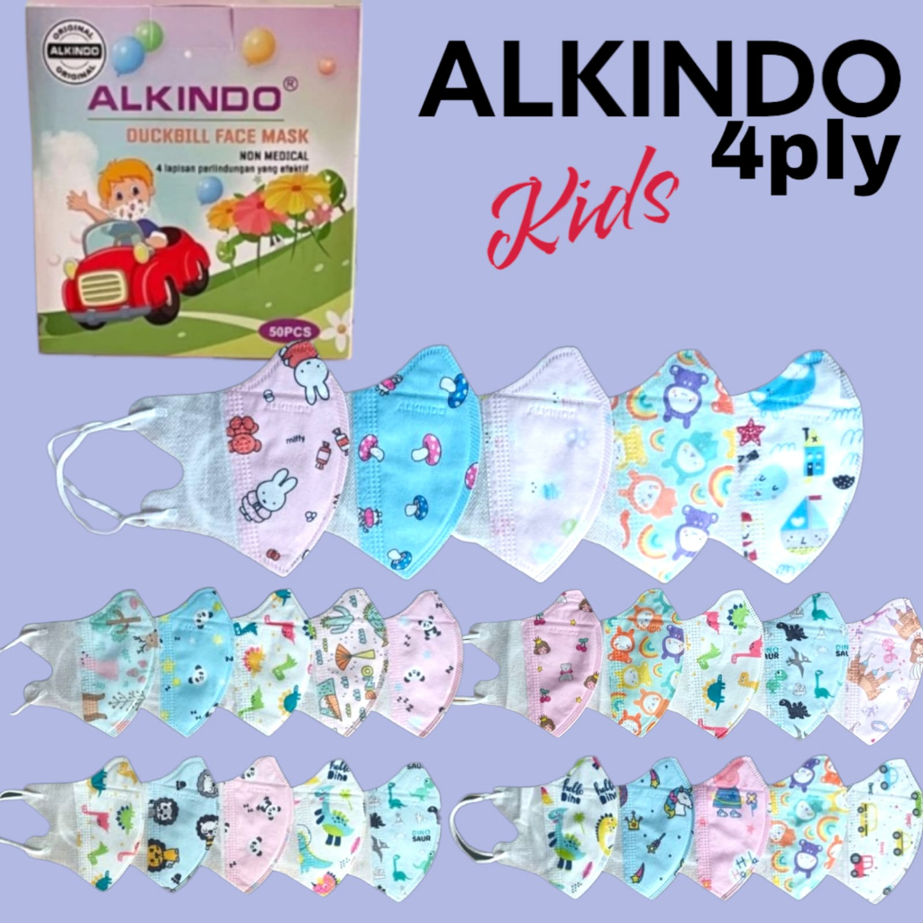 4PLY MASKER DUCKBILL DB ANAK ALKINDO MOTIF ORIGINAL KIDS MASK BOX ISI 50 PC