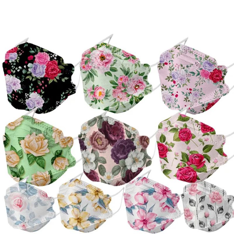 10PCS MASKER KF94 DEWASA 4PLY EARLOOP MOTIF VINTAGE AESTHETIC BUNGA MAWAR KUPU KUPU RANDOM MOTIF ACA