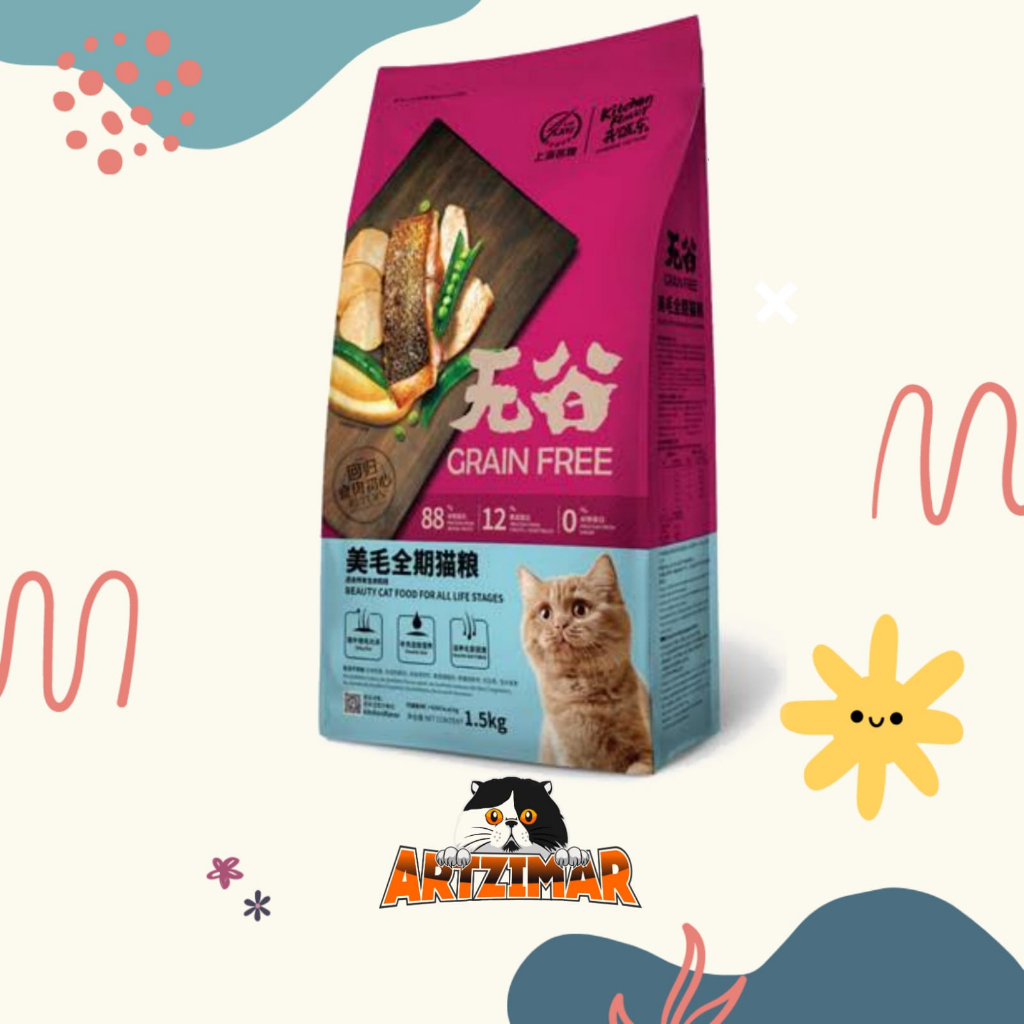 makanan kucing kitchen flavor beauty all life stage grain free semua umur 8kg