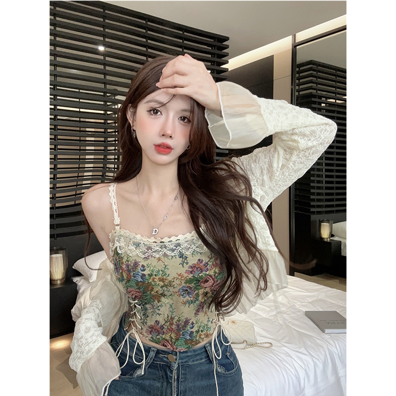 Vintage Kamisol Wanita Bordir Lace Floral Seksi Crop Top Import Premium Tanktop