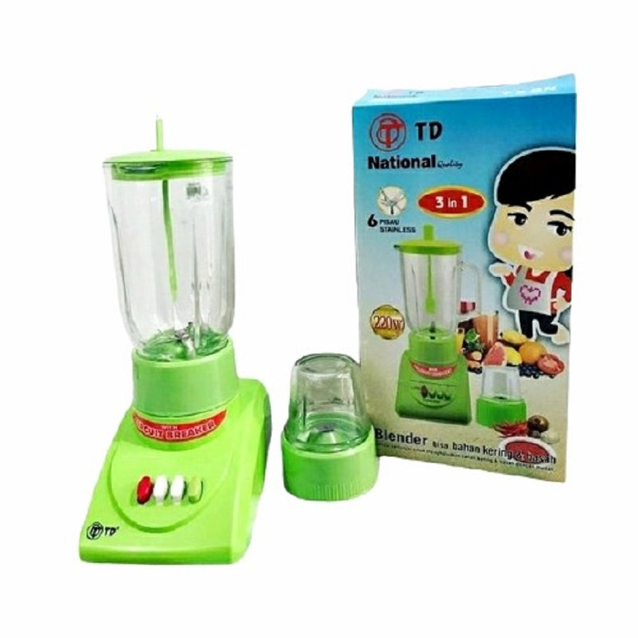 Blender TD 2in1 6 Mata Juice Pisau Gelas Plastik Kering Basah