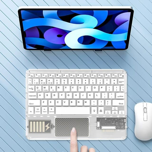 Keyboard Bluetooth lampu latar nirkabel, RGB transparan dengan Touchpad iPad untuk iPad Android iOS Tablet Windows(JAYA ACC)