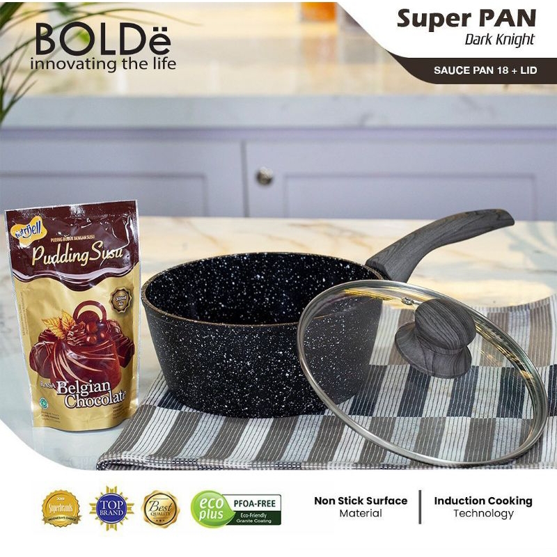 Sauce PAN 18 cm + glass lid, Granite BLACK Series Original BOLDe