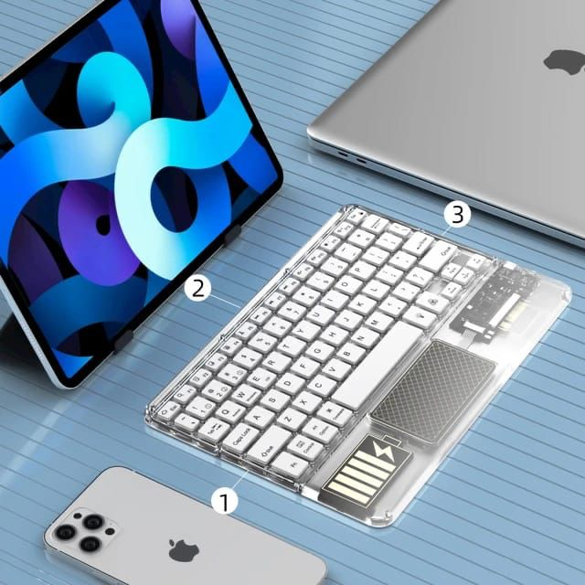 Keyboard Bluetooth lampu latar nirkabel, RGB transparan dengan Touchpad iPad untuk iPad Android iOS Tablet Windows (HOKKY ACC)