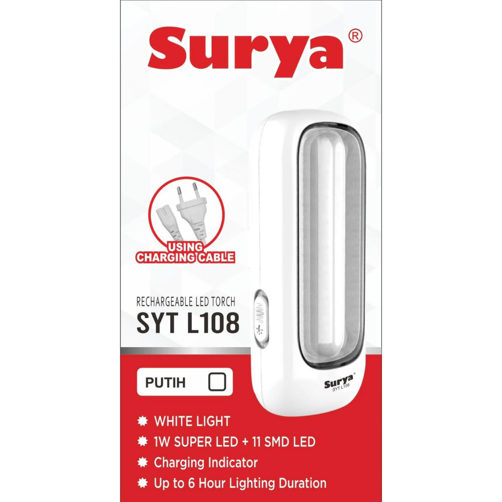 SURYA SYT L108 Lampu Darurat Emergency Lamp Senter Super LED 1W + 11W SMD LED Bisa Cas Tahan 6 Jam