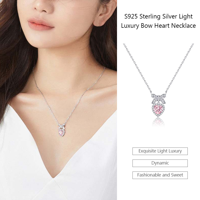 COD❤️Kalung Cinta Love Korea Wanita Perak Sterling S925 Busur Liontin Rantai Tulang Selangka Hati