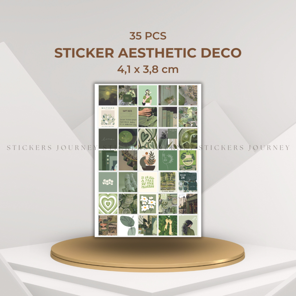 

35 pcs Sticker Aesthetic Green Series Sticker Deco Journal Scrapbook Album Glossy Paper Stiker Estetik Cutting Vintage Stiker Size 4,1 x 3,8 cm