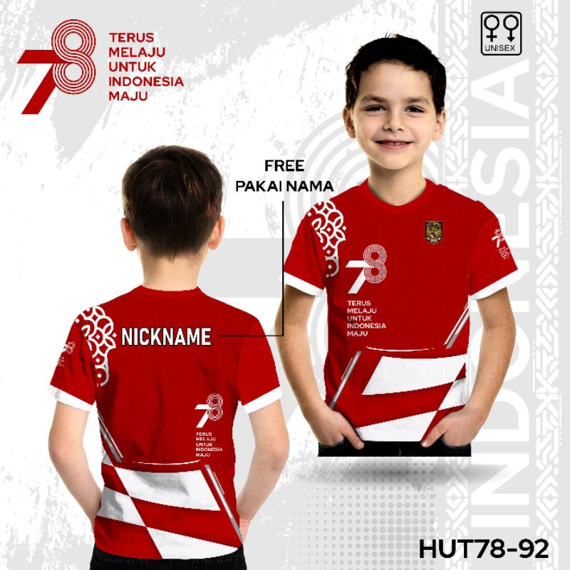 kaos hut kemerdekaan 78 Jersey kaos anak dirgahayu Indonesia free nama
