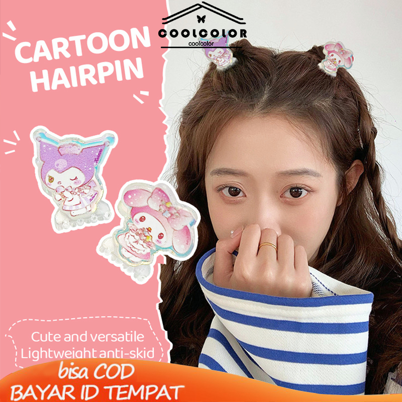 COD❤️Klip Poni Mini Kartun Karakter Laser Sanrio Kuromi Melody Korea Fahion Lucu Gaya Aksesoris Rambut- cl